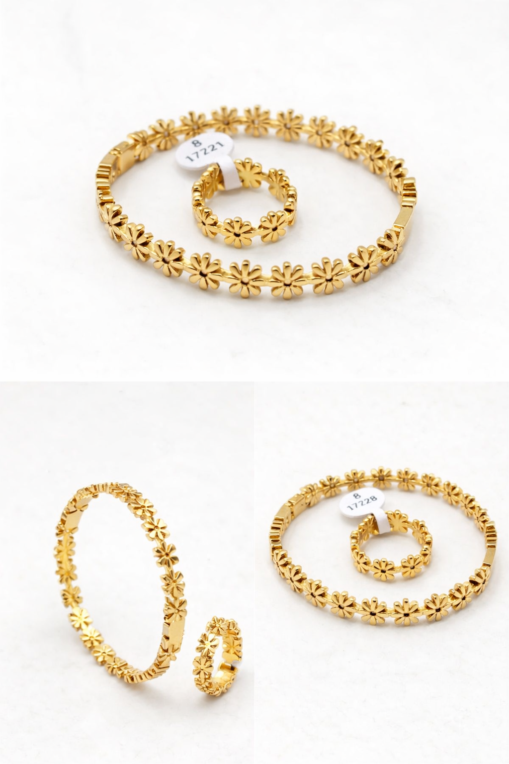 Gold Floral Jewelry Set - Bracelet & Ring