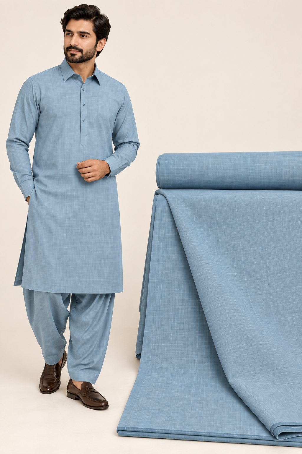 Unstitched Popcorn Wash & Wear – Light Blue