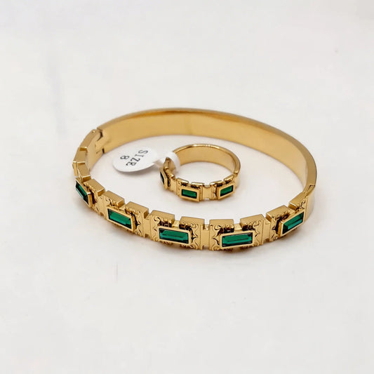 Gold Emerald Jewelry Set - Bracelet and Ring