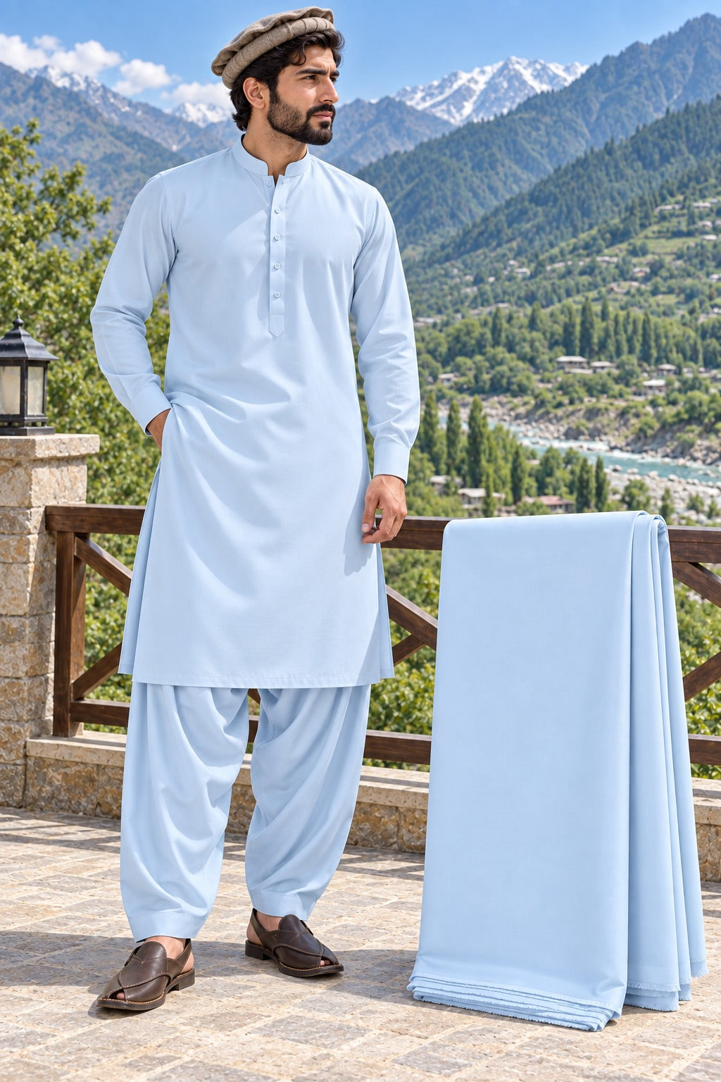 Premium Miami Wash & Wear – Unstitched Suit | Ice Blue