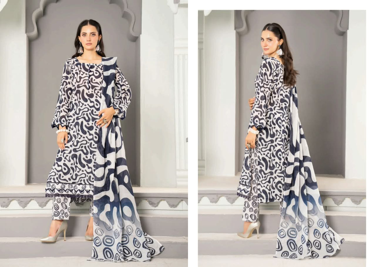 Black & White Unstitched 3 Piece Suit | Digital Printed Luxury Viscose Slub