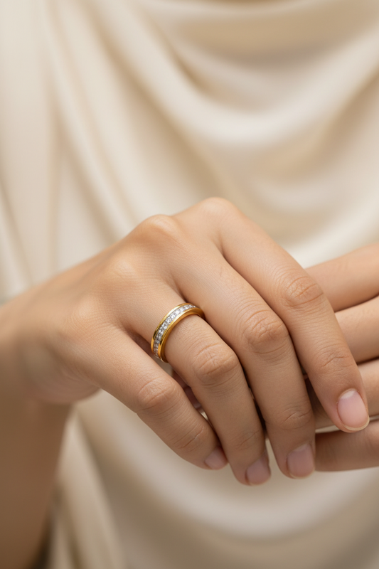 Elegant Gold Plated Band Ring with White Stones