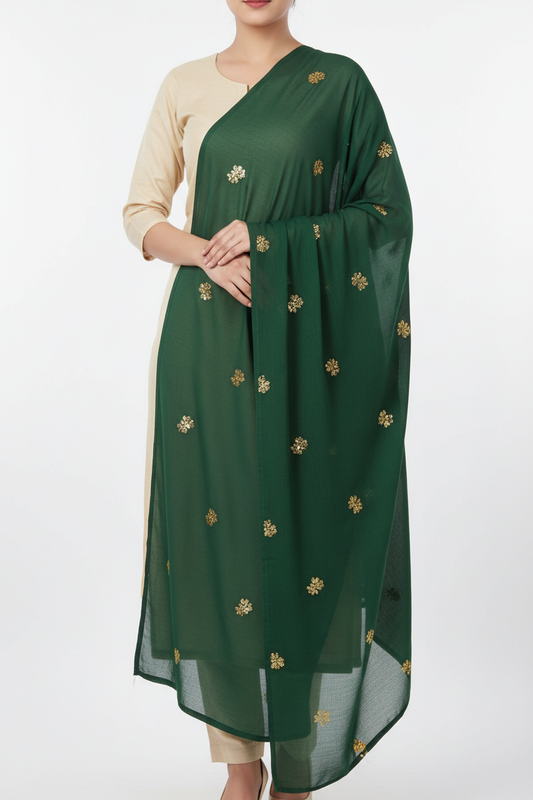 Dark Green Dupatta - No Face Model