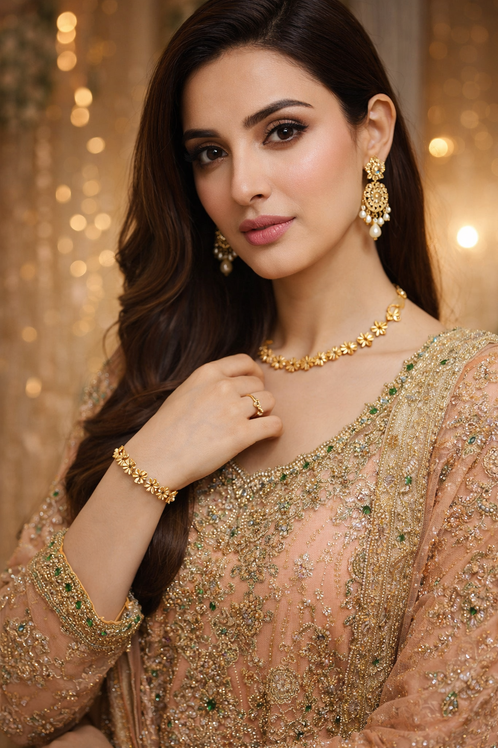 Gold Floral Jewelry Set - Bracelet & Ring