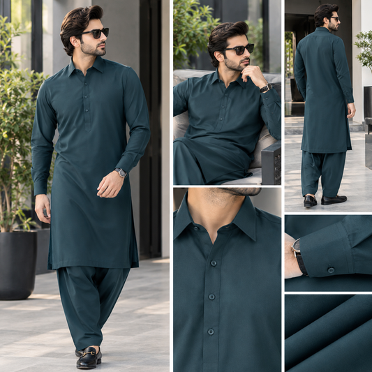 Unstitched Wash & Wear Shalwar Kameez – Deep Teal