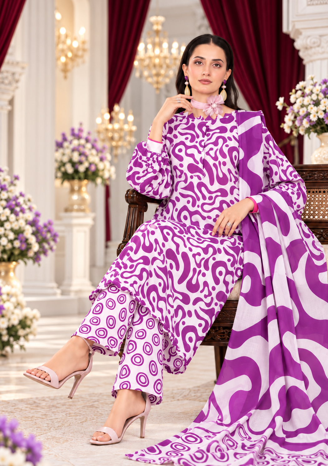 Unstitched 3 Piece Suit | Viscose Digital Printed Ladies Suit