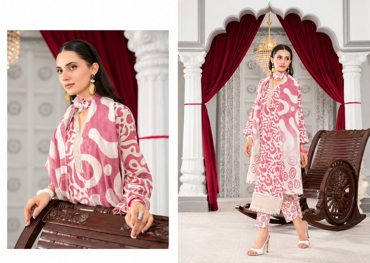 Digital Luxury Viscose Slub Printed Unstitched 3 Piece Suit – Pink