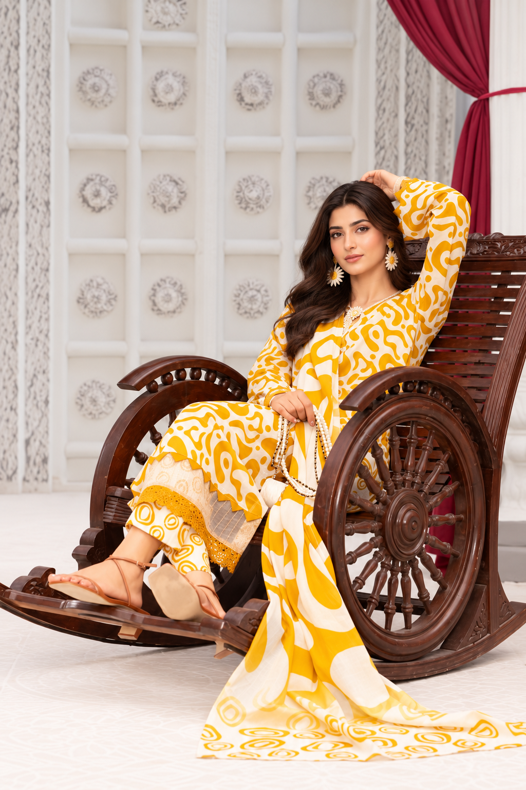 Mustard Yellow Unstitched 3 Piece Suit | Digital Printed Luxury Viscose Slub