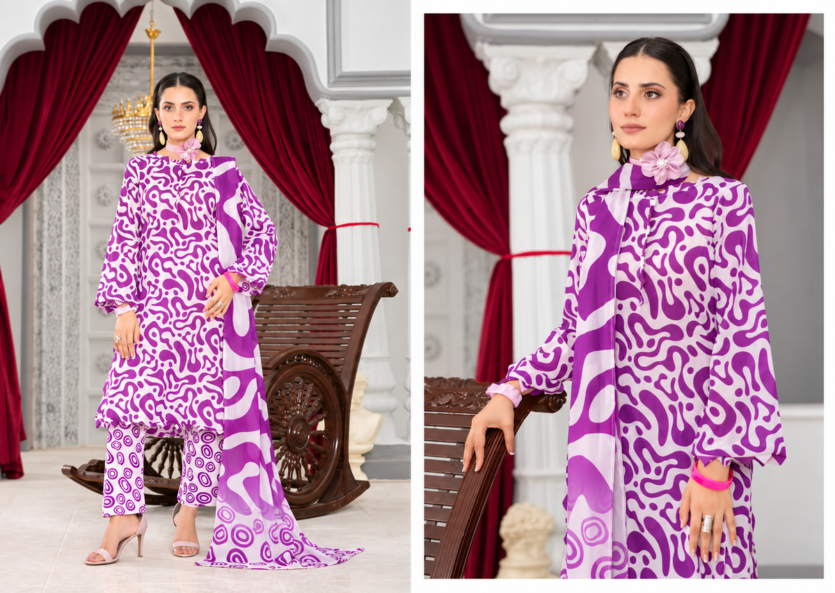 Unstitched 3 Piece Suit | Viscose Digital Printed Ladies Suit