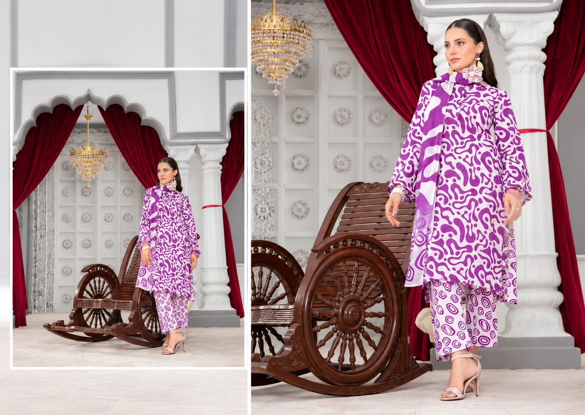 Unstitched 3 Piece Suit | Viscose Digital Printed Ladies Suit