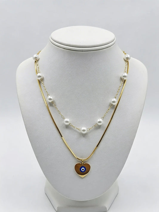 Neckless Classic Modern Gold-plated, pearls, charm