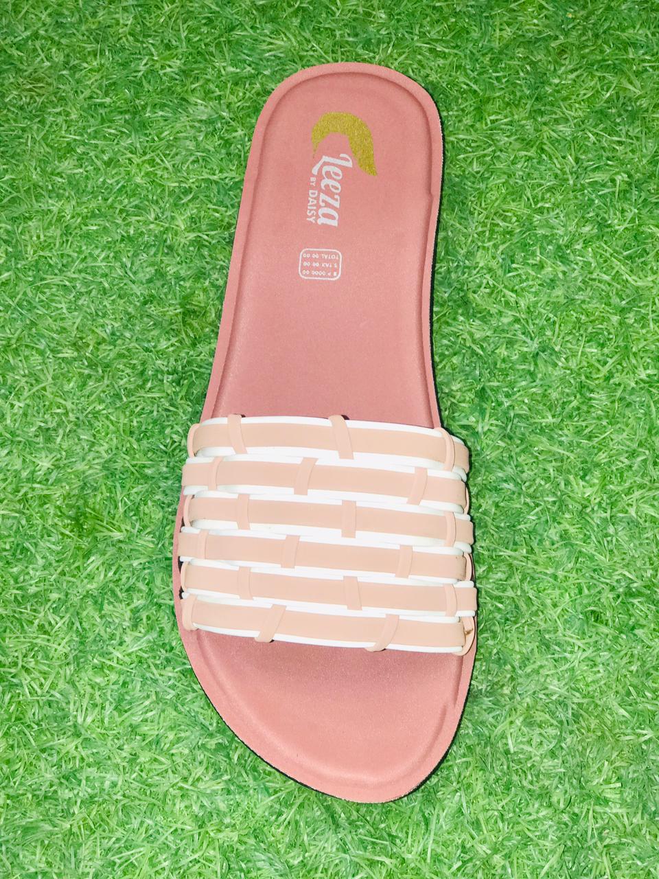 Women’s Casual Woven Strap Flat Slippers – Peach/Nude