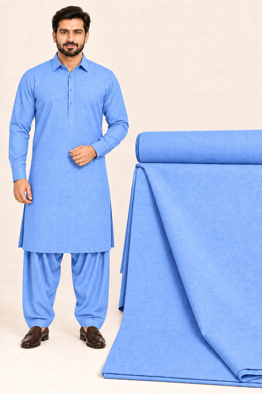 Pop Corn Wash & Wear – Premium Sky Blue Unstitched Suit