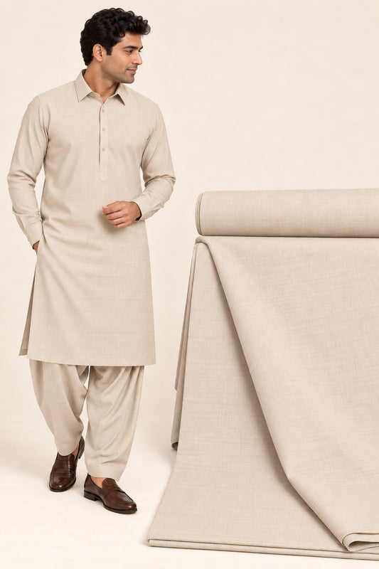 Pop Corn Wash & Wear – Premium Beige Unstitched Suit