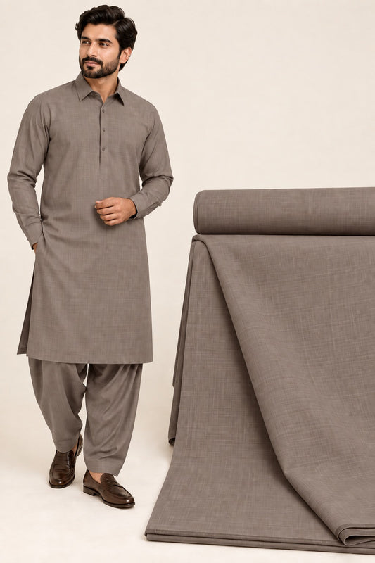 Pop Corn Wash & Wear – Premium Mocha Grey Unstitched Suit