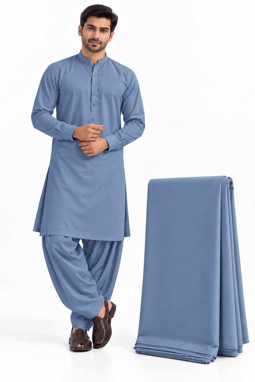 Premium Miami Wash & Wear – Unstitched Suit | Steel Blue