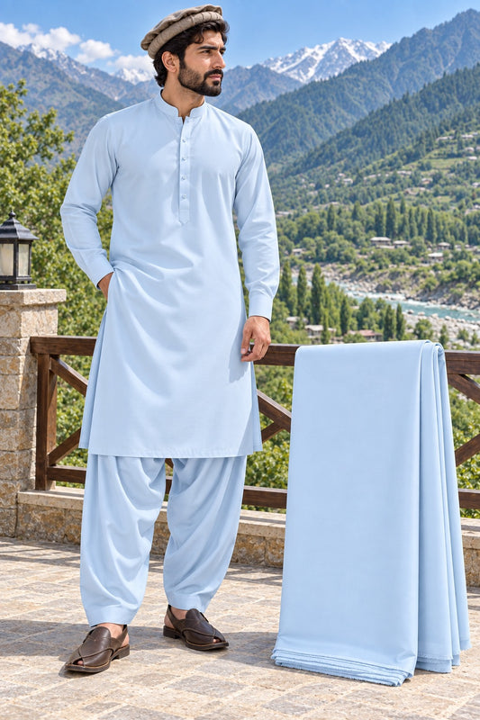 Premium Miami Wash & Wear – Unstitched Suit | Ice Blue