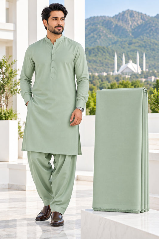 Premium Miami Wash & Wear – Unstitched Suit | Sage Green
