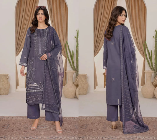 Viscose Fancy Embroidered 3-Piece Suit – Unstitched | Smoky Mauve