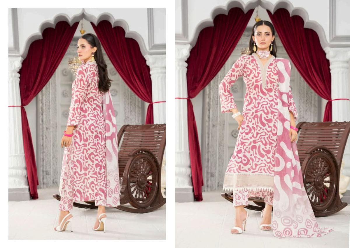Digital Luxury Viscose Slub Printed Unstitched 3 Piece Suit – Pink