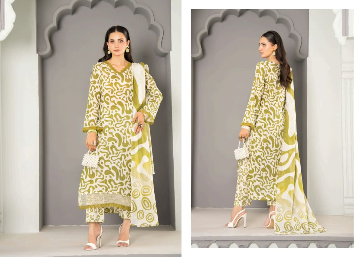 Olive Green Unstitched 3 Piece Suit | Digital Printed Luxury Viscose Slub