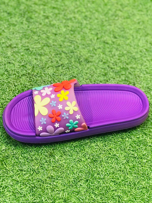 Bloomy-Soft Comfort Slides | Vibrant Purple Floral Edition