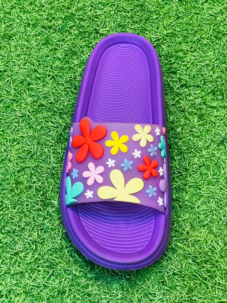 Bloomy-Soft Comfort Slides | Vibrant Purple Floral Edition
