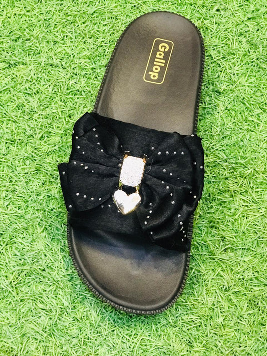 Gallop "Royal Sparkle" Bow Slides – Elegant Black Edition