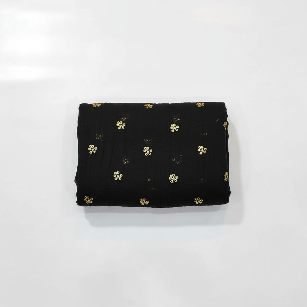 Black Chiffon Dupatta with Gold Booti