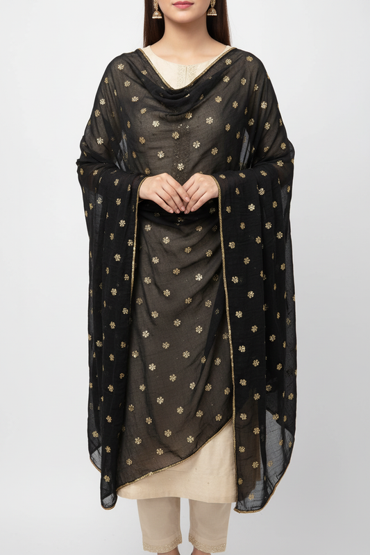 Black Dupatta on Light Beige Suit - No Face