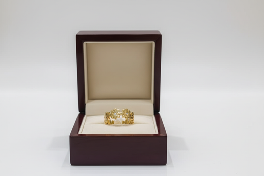 Clean floral ring jewelry box with white background