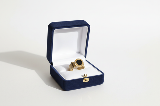 Clean navy jewelry box with white background