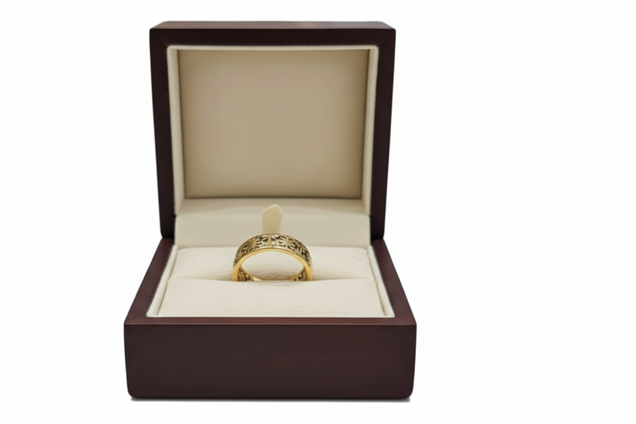 Clean patterned ring jewelry box with white background