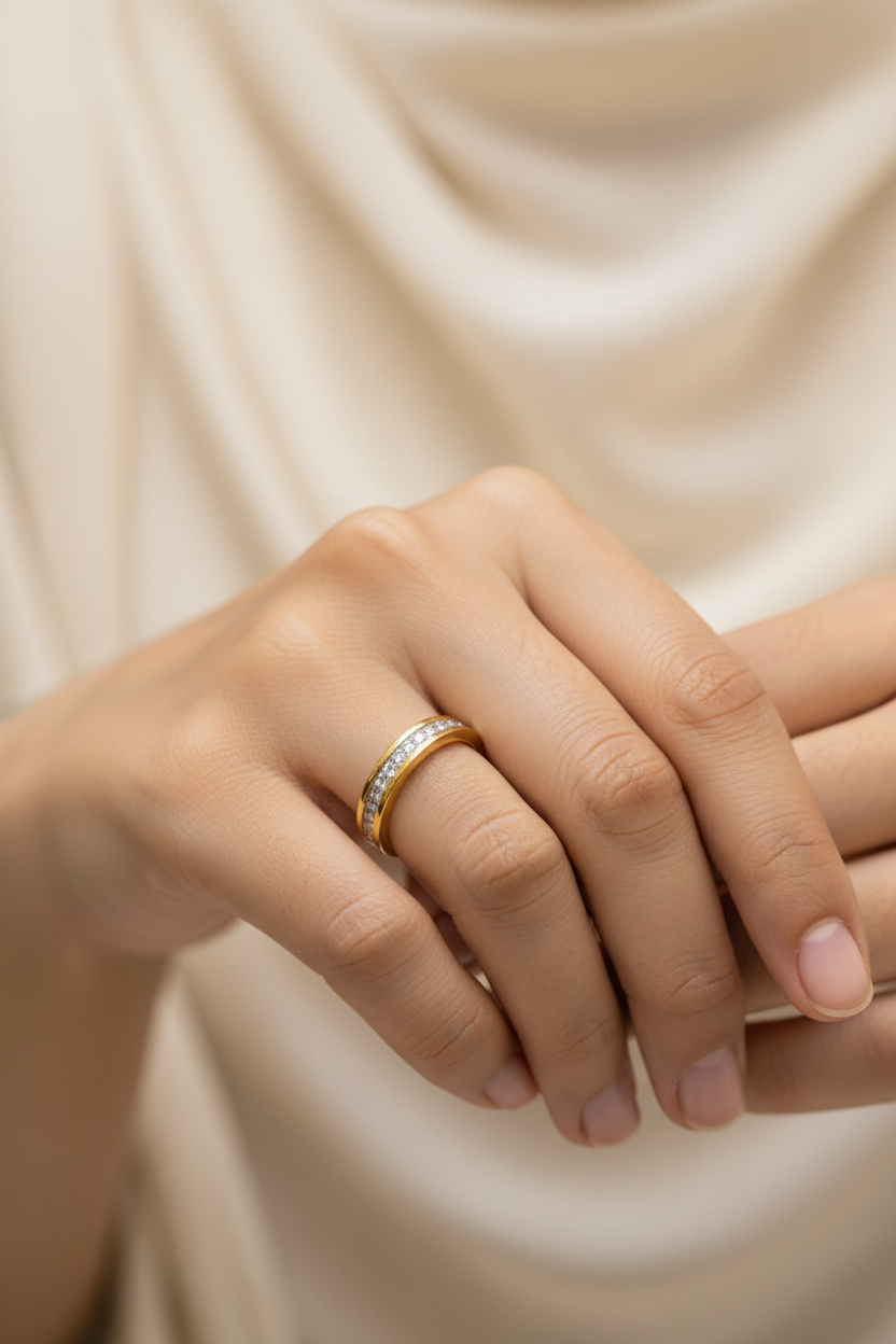 Elegant Gold Plated Band Ring with White Stones