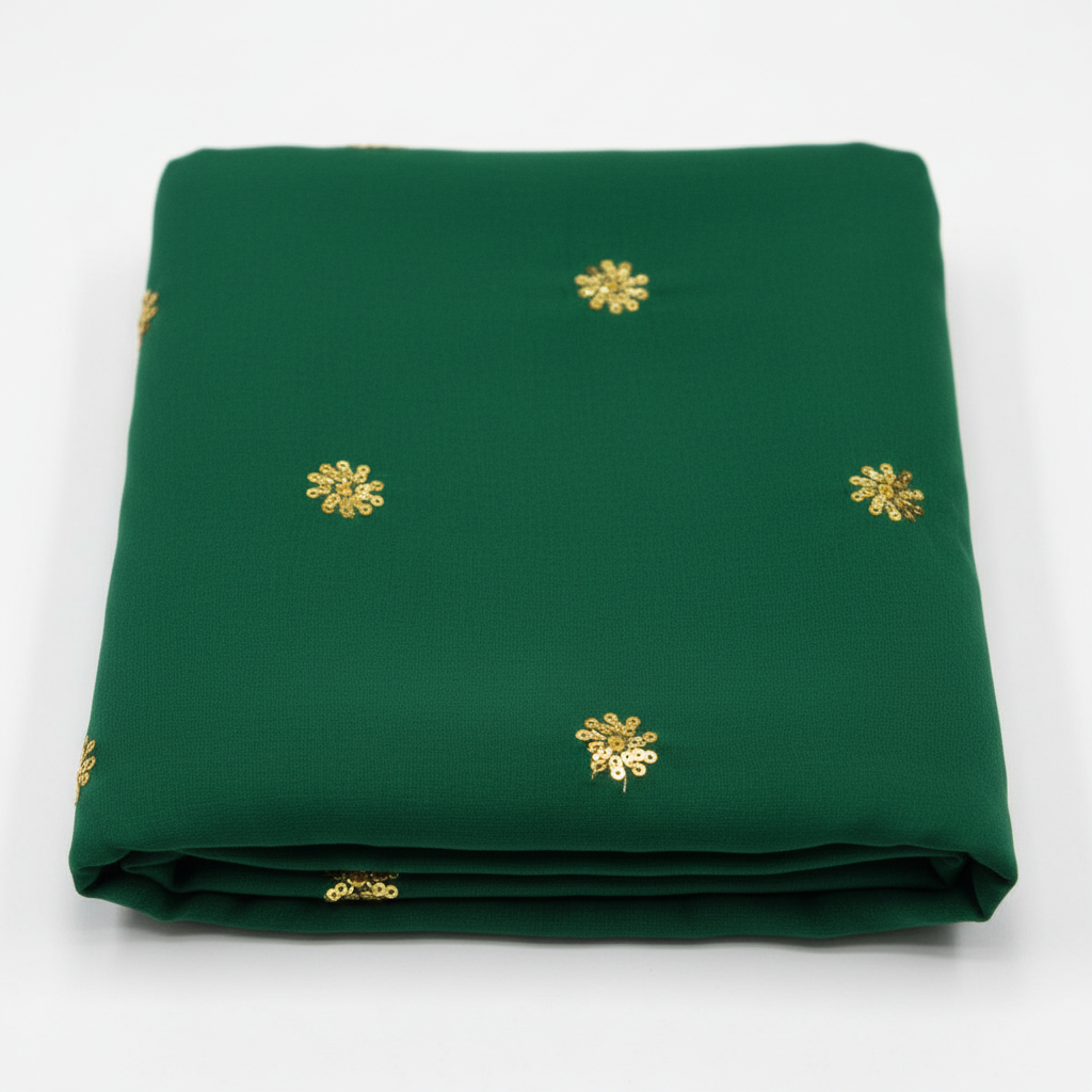 Dark Green Chiffon Dupatta with Gold Booti