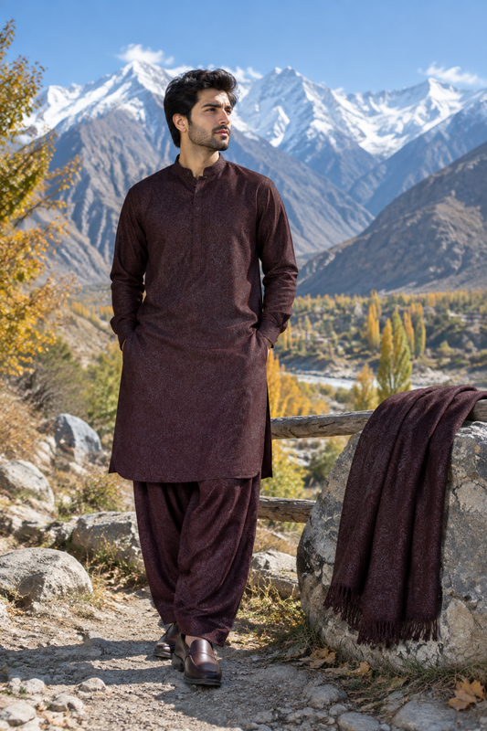Dark Maroon Wool - Northern Pakistan Authentic