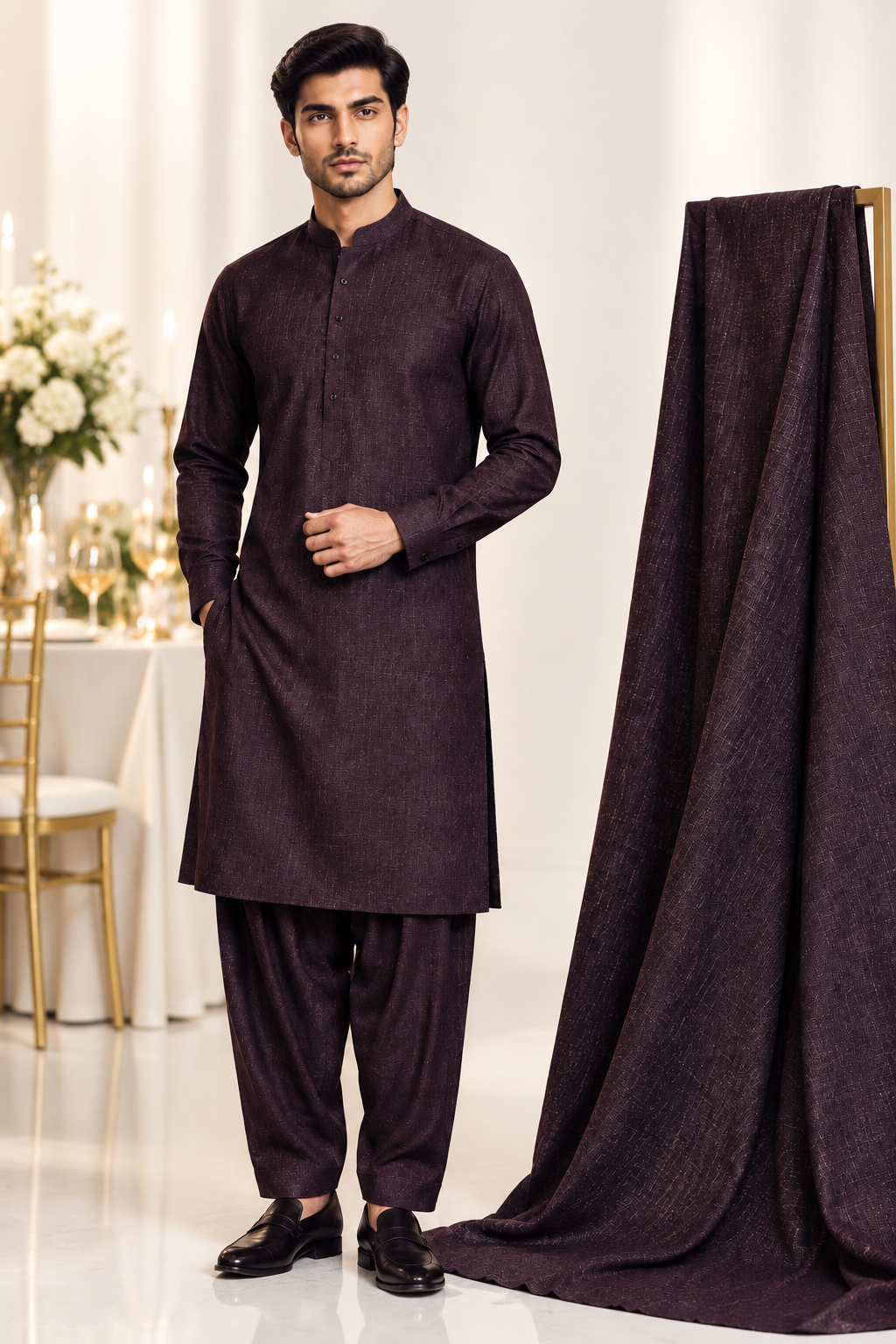 Dark Plum Wool - White Background Dinner Style