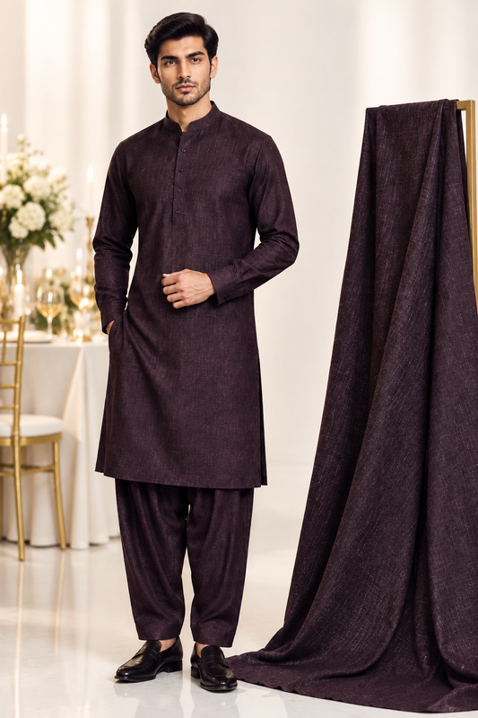 Dark Plum Wool - White Background Dinner Style