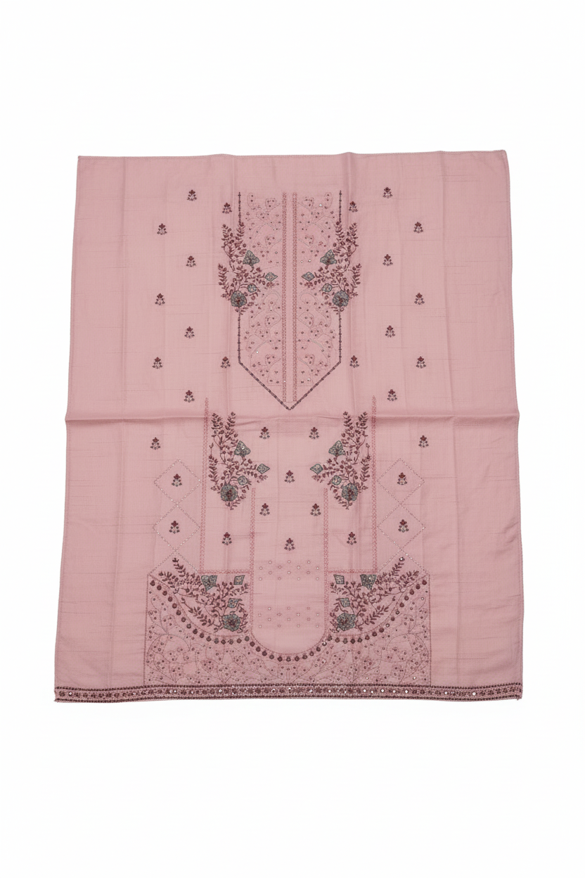 Embroidered Pink Fabric - White Background