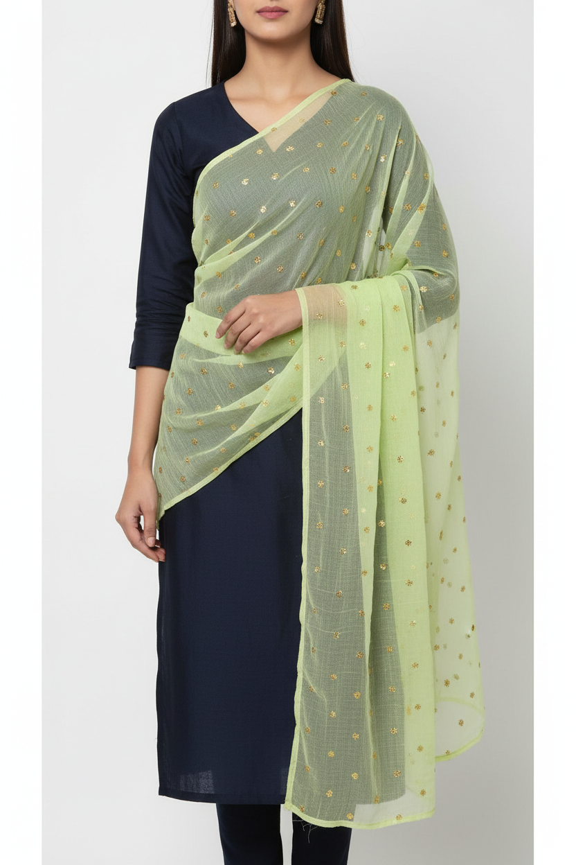 Light Green Dupatta on Dark Navy Dress - No Face