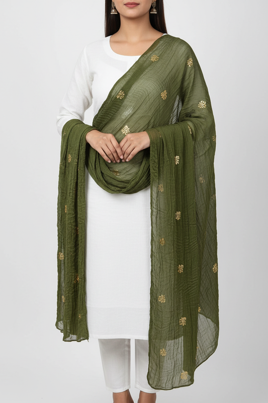 Olive Green Dupatta - No Face Model