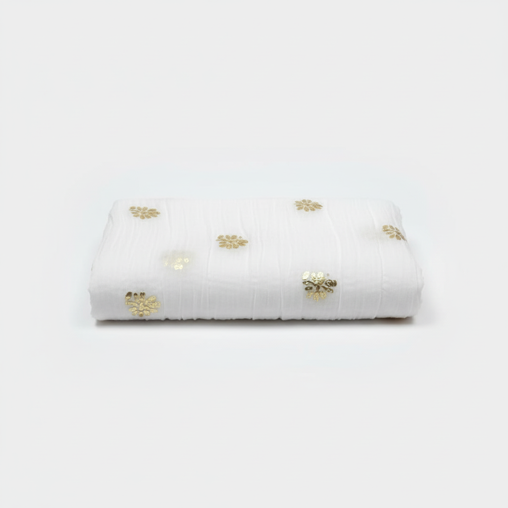White Chiffon Dupatta with Gold Booti
