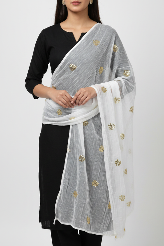White Dupatta on Black Dress - No Face