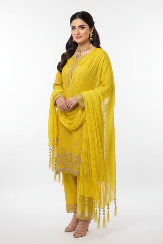 Yellow Chiffon Dupatta Model